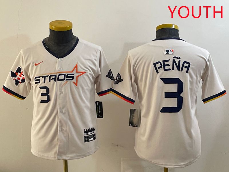 Youth Houston Astros #3 Pena Cream Three generations Joint Name 2025 Nike MLB Jersey style 4112